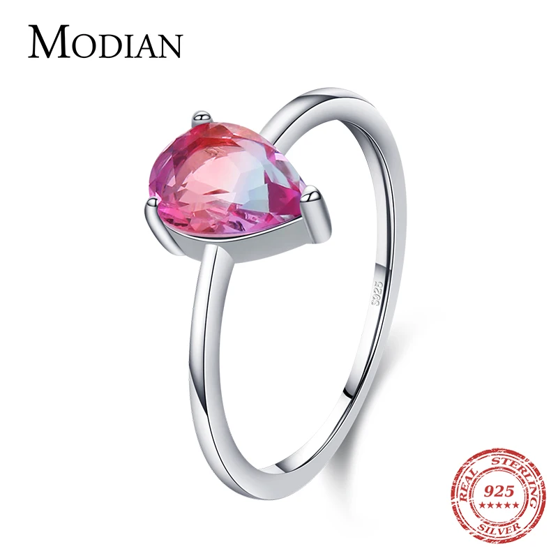 

Modian 100% 925 Sterling Silver Simple Water Drop Candy Color Tourmaline Finger Rings For Women Wedding Engagement Fine Jewelry