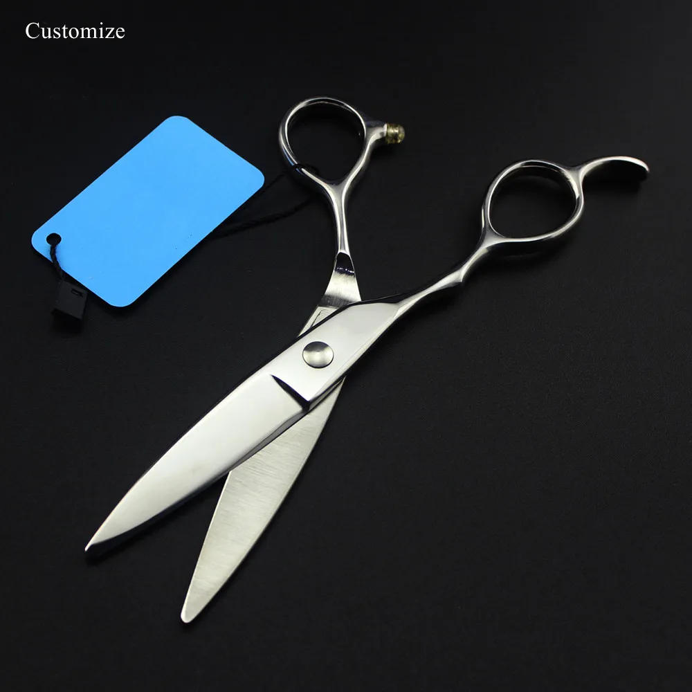 

Customzie logo JP 440c steel Left Handed 6 '' silver hair scissors haircut barber makas cutting shears hairdressing scissors