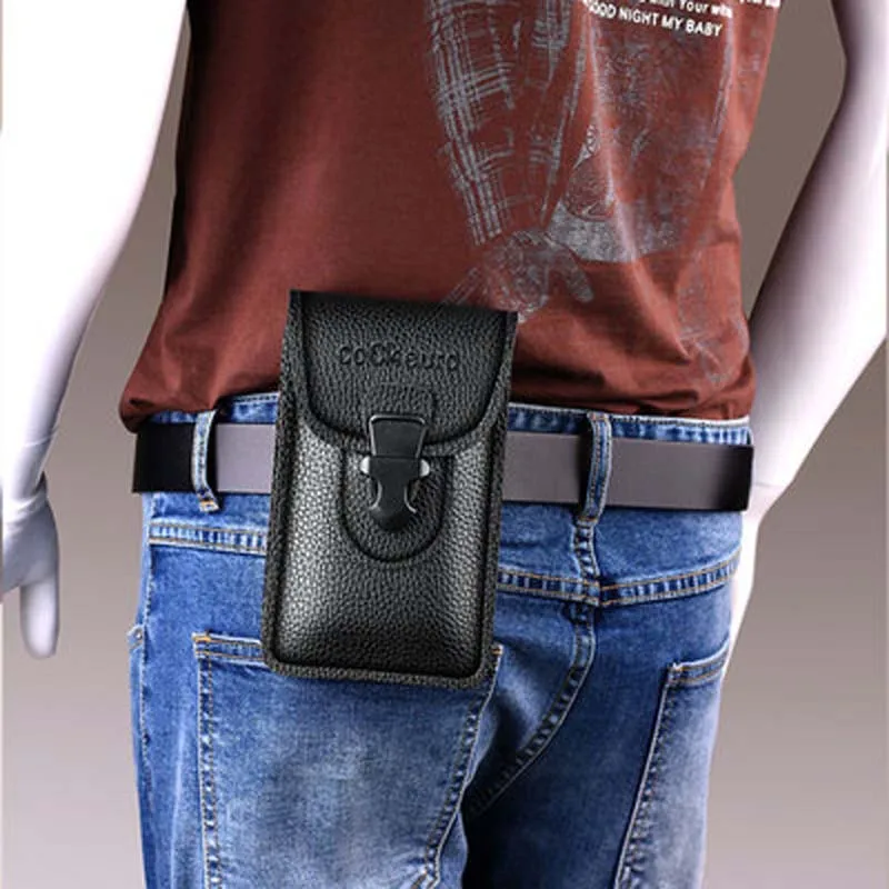 Men Cellphone Loop Holster Case Props PU Leather Belt Waist Bag Purse Phone Wallet Running Pouch Travel Camping Bags Soft back