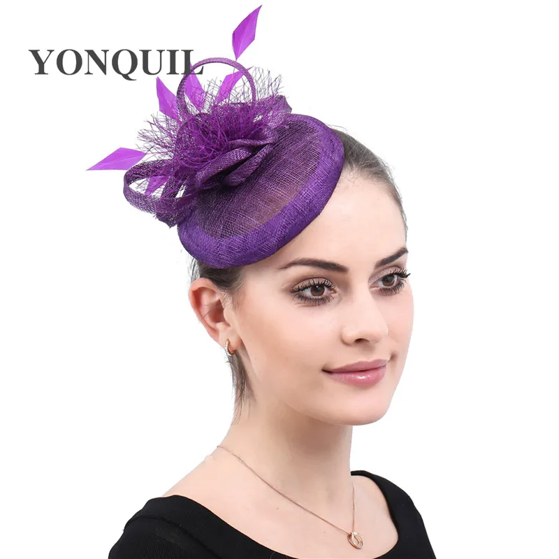 

Women Purple Linen Fascinators Hairpins Wedding Veils Hat Headwear Hairpin Ladies Ornaments Headpiece Bridal Royal Accessories