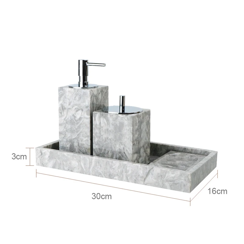 Bathroom Accessory Set Grey Marble Bathroom Vanity Countertop Accessory Set Toothbrush Holder Soap Dispenser Tumbler Soap Dish