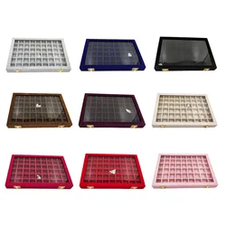 Exquisite Jewelry Storage Box Display Tray 54 Compartments, Glass Lid