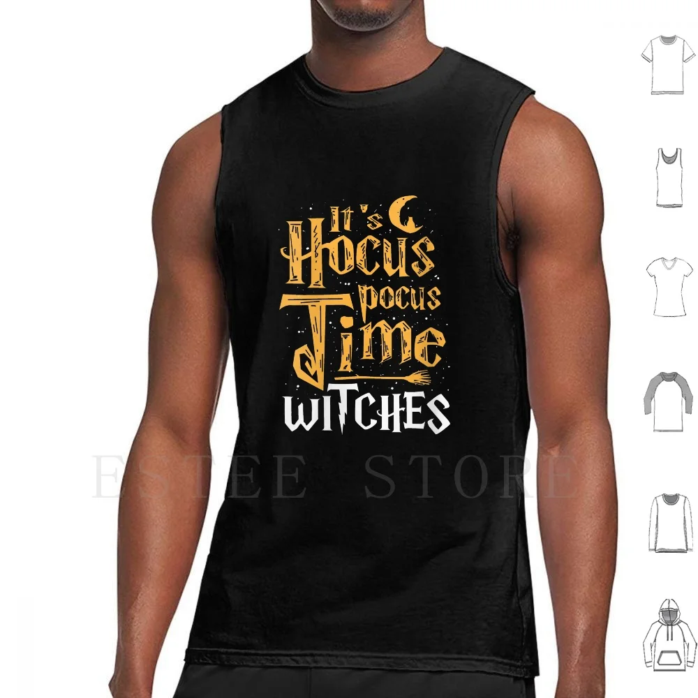 Womens It's Hocus.pocus Time Witches Cute Tank Tops Vest Sleeveless Halloween Witches Witch Sanderson Sisters Hocus Movies