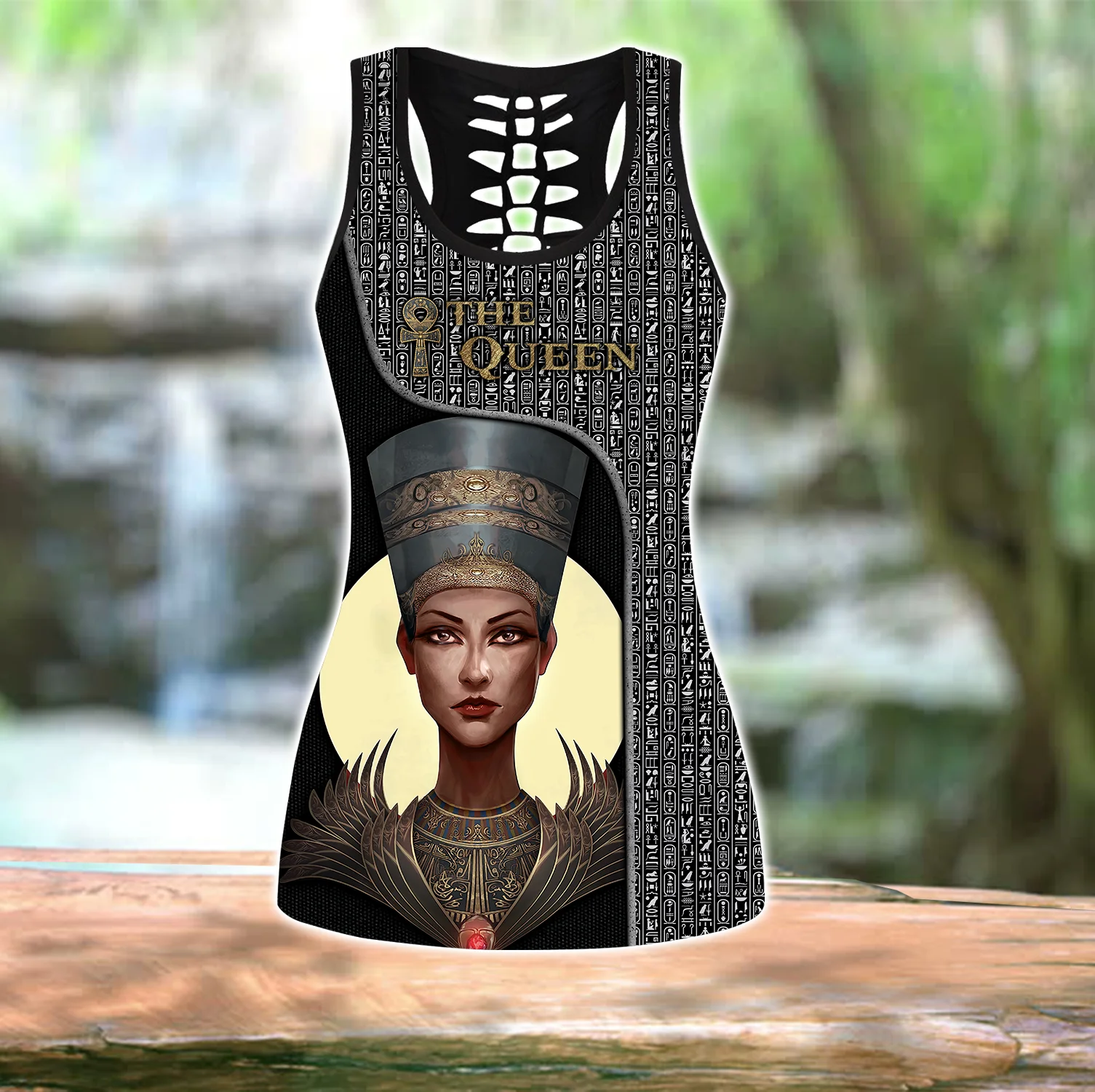 The Queen Ancient Egypt 3D Printed Hollow Tank Top & Leggings Set Fitness Female Full Length Leggings Yoga Pants LKB-24