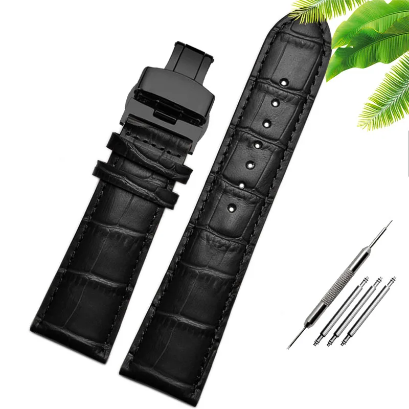 Genuine Leather Watch-Strap Band with Butterfly Clasp
