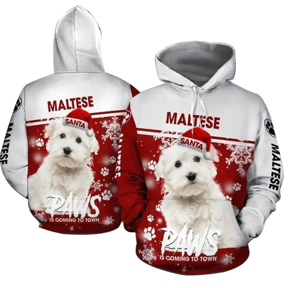 

HX Maltese Hoodies Men 3D Graphic Dogs PAWS Christmas Hoodies Pets Animals Pullovers Harajuku Sweatshirts Men Clothing