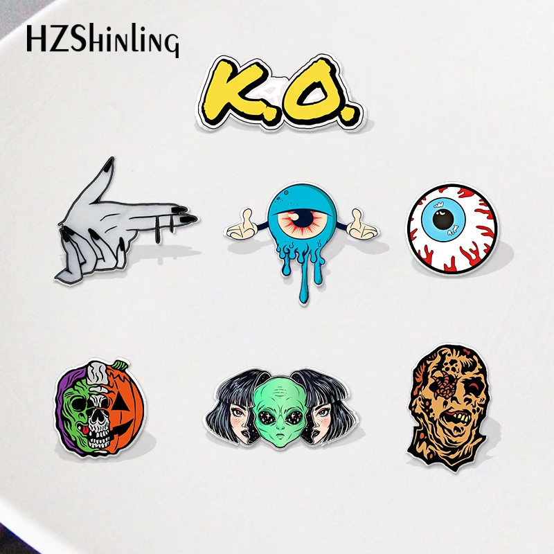 2021 Acrylic Lapel Pins Colorful Vibrant Alien Killer Fight Pattern Eyes ball Acrylic Pins Icon Accessories Epoxy