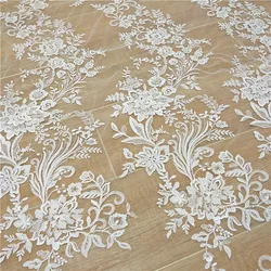 Fashionable french lace fabric with sequins lace fabric 130cm width dress lace ivory lace sell by yard