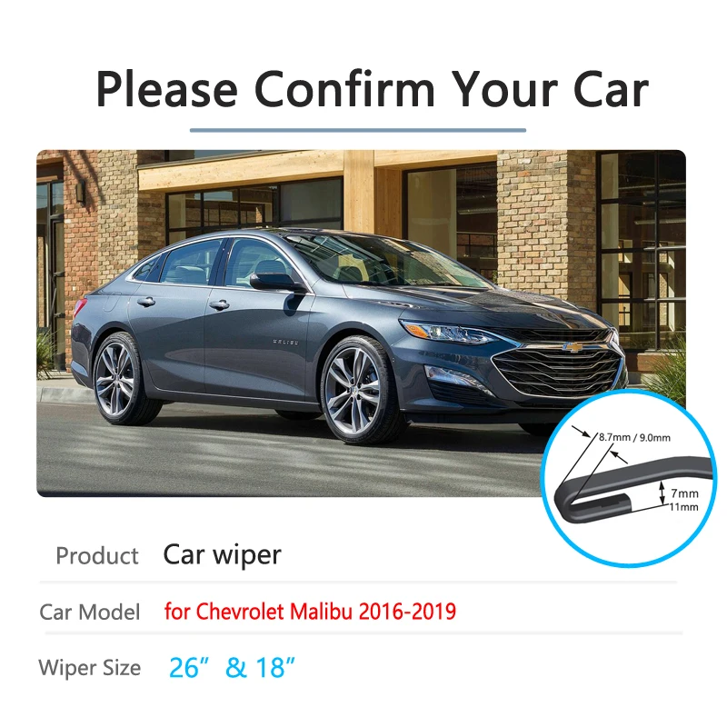 for Chevrolet Malibu 2016 2017 2018 2019 9th Gen MK9 Car Wiper Blades Front Windscreen Windshield Wipers Accessories Stickers