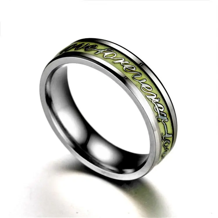 

BAECYT 2021 New Fashion Luminous Ring Text "Forever Love" Couple Ring Stainless Steel Ring For Women Rings Wholesale 4/6mm