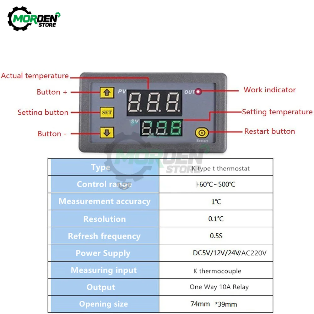 K-type Thermocouple Thermometer Thermostat -60°C~ 500°C Digital Temperature Controller Heating Cooling Switch NTC Sensor