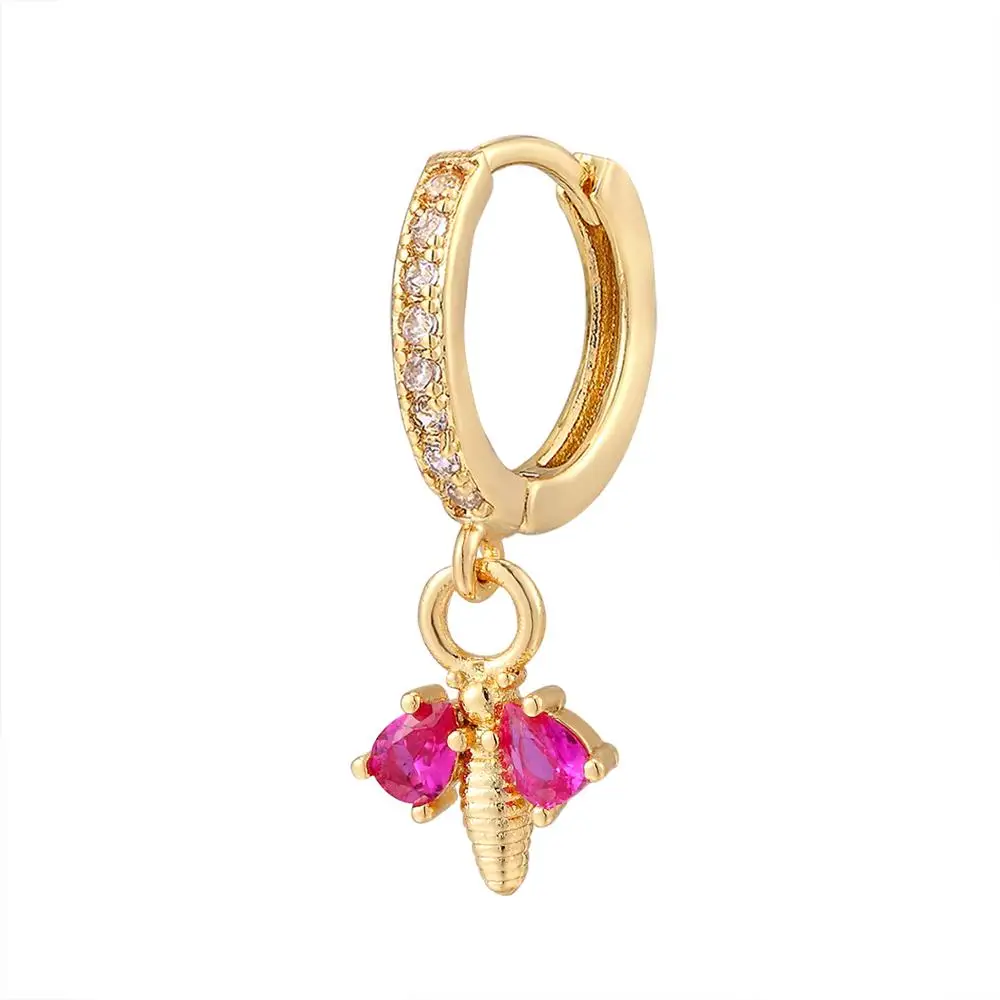HECHENG,1pc, Huggie Hoop Earrings for women,Rainbow Black Crystal Zircon ,snake bee Hanging Prevent Allergy Earrings