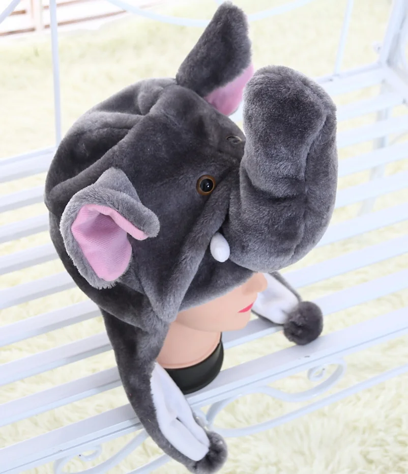 JOYHY Kids Boys Girls Cute Plush Grey Elephant Earflap Animal Hats Teenagers Adults Halloween Winter Warm Kawaii Beanie Cap 5