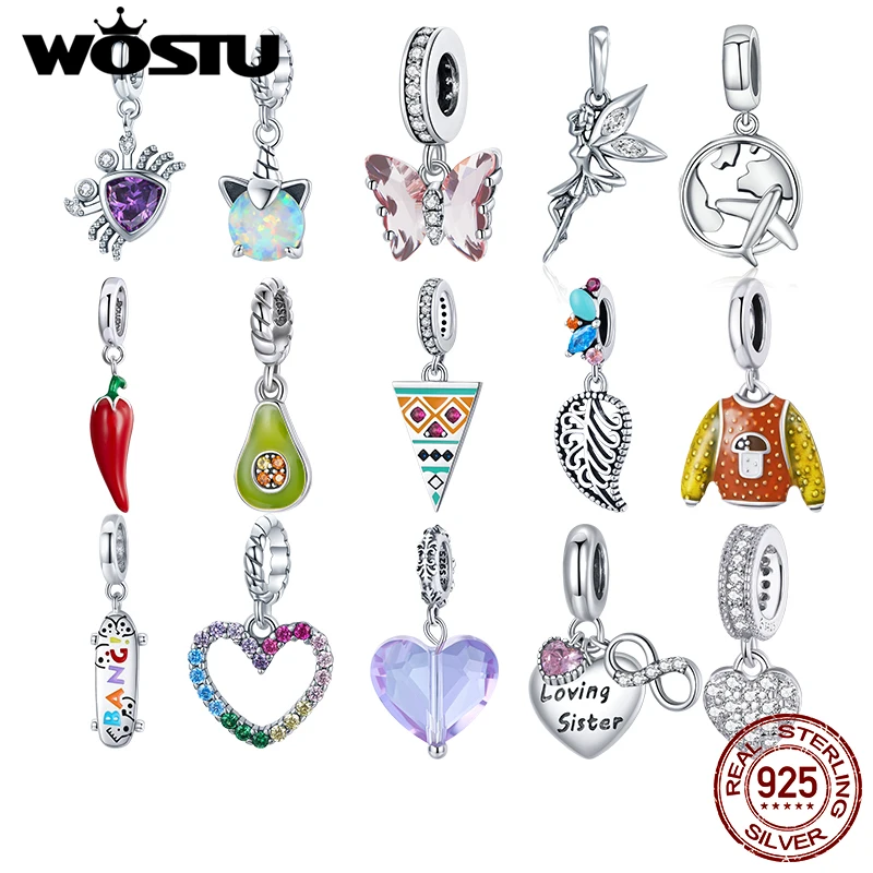 WOSTU Authentic 925 Sterling Silver Petite Peppers Beads Charms Pendant Fit Bracelets Women Party DIY Fine Jewelry Gift Making