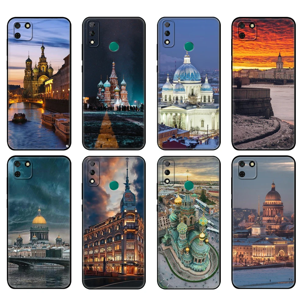 Black tpu Case For Huawei Y9S Y6S Y8S Y5P Y7P Y8P Case For Huawei Y5 lite Prime Y6 2019 Cover Russian Moscow Saint Petersburg