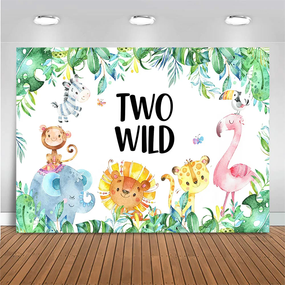 

Mocsicka Safari Wild One Backdrop Photography Child 1st 2nd Birthday Party Photo Background Cartoon Animals Backdrops Customize