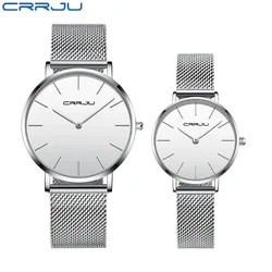 Fashion Watches 2021 New CRRJU Women Lover's Luxury Slim Quartz Mesh Watch for Men Casual Waterproof Ladies Elegant Gift Watch