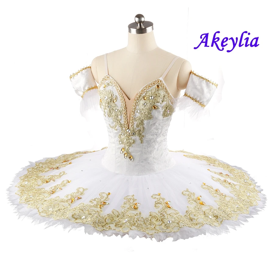 White Gold Fairy Doll Professional Pancake tutu Jagged tulles Platter Performance Tutus for Women Classical Ballet Stage Costume