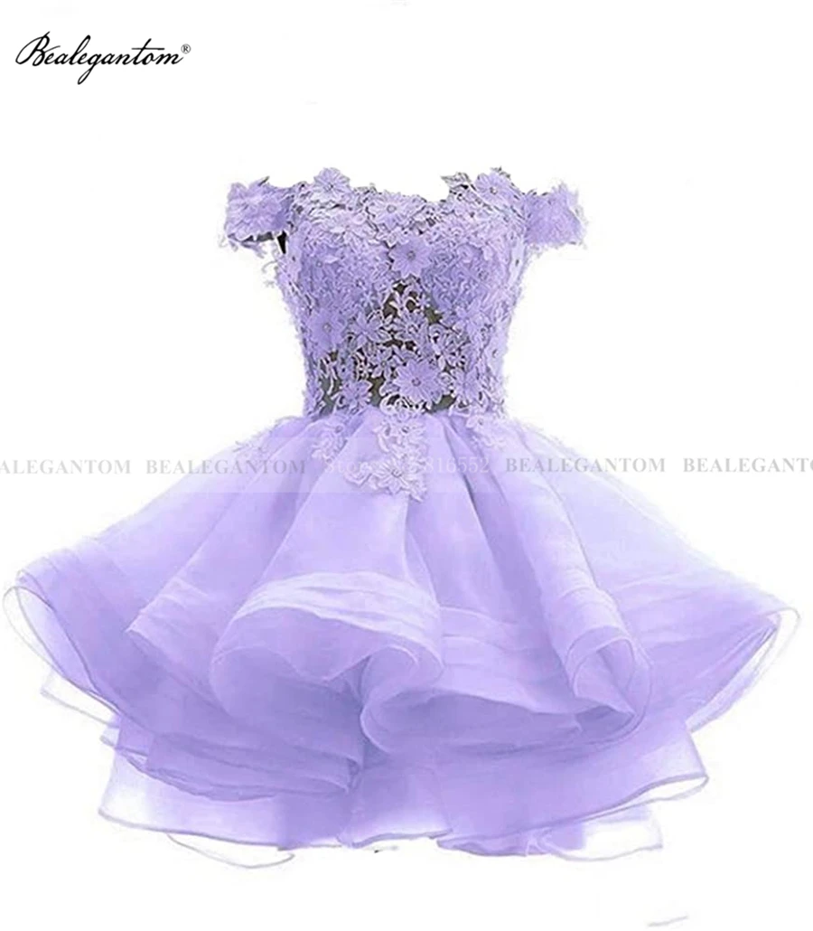 Bealegantom Korte Prom Homecoming Jurken 2021 Off Shoulder Tulle Kristallen Applicaties Graduation Party Jurk Voor Junioren HD1288