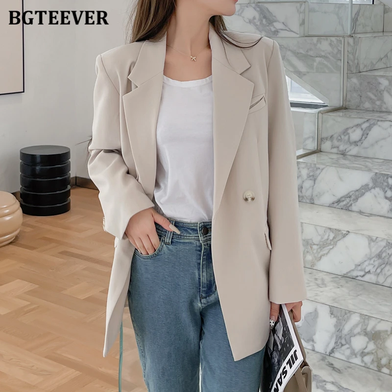 BGTEEVER giacca da donna oversize Casual 2021 autunno inverno sciolto doppio petto abito femminile cappotti elegante giacca da donna verde