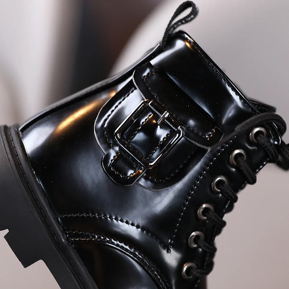 Children Ankle Boots Girls Black PU Leather Boots 2024 Autumn New Boys British sStyle Short Boots Baby Buckle Single Shoes