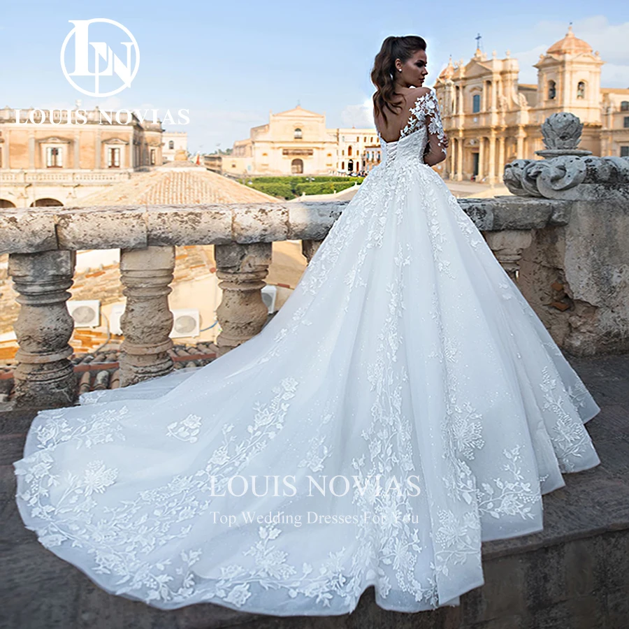 LOUIS NOVIAS Wedding Dresses For Women Gorgeous Beaded Princess Long Sleeve Sweetheart Lace Up Bridal Gown Vestidos De Novia