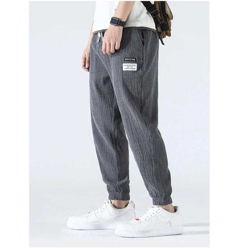 Harem Pants mężczyźni moda lato styl hip-hopowy lodowy jedwab Outdoor Comfort spodnie do joggingu w pasie Baggy Leisure Plus rozmiar 2021