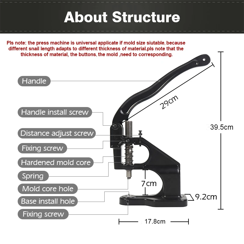 WUTA Manual Button Installation Tool Mute Punching Mushroom Rivets, Eyelet Hand Pressing (without /with Machine) DIY Craft Tools