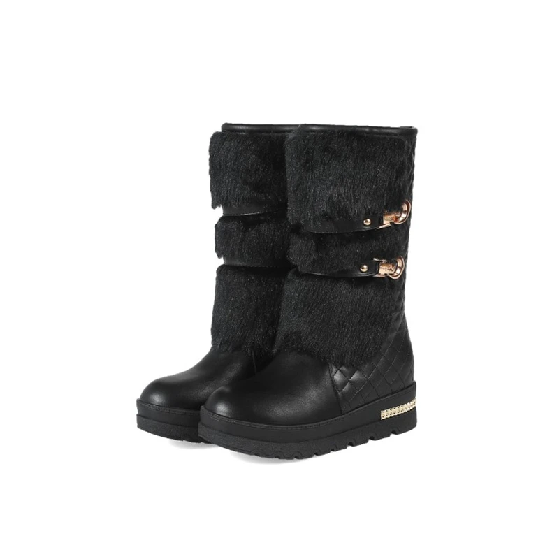 New Winter Warm Snow Boots Women Thick Fur Insidewedges Heel Mid-calf Female White Black Platform Boots 581