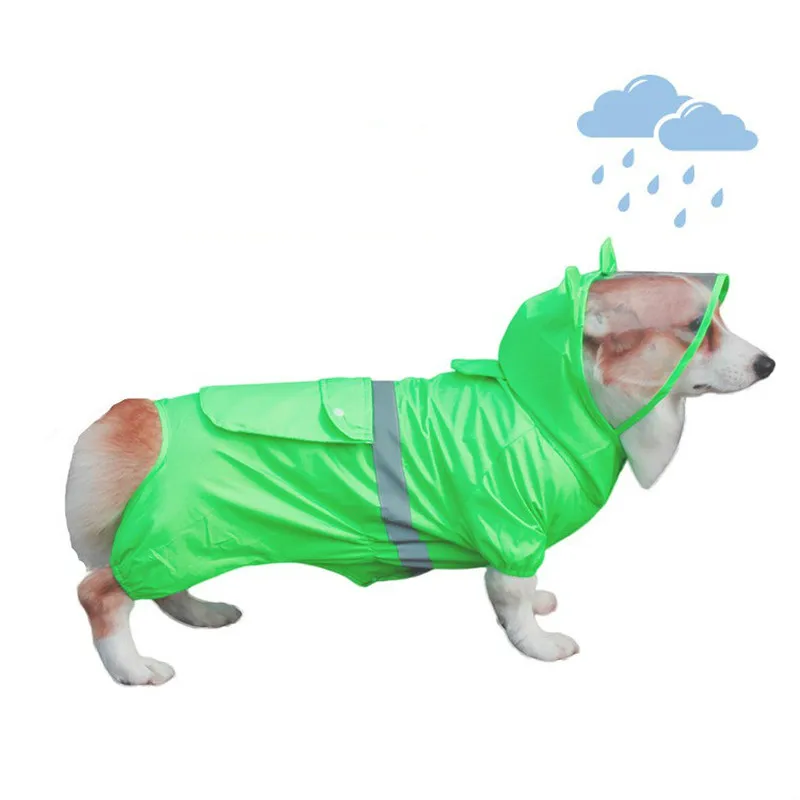 Lighted Dog Raincoat Four Legs Puppy Rainsuit Waterproof Small Dog Clothes Outdoor Corgi Jacket Hooded Coat For Large Pet Dog