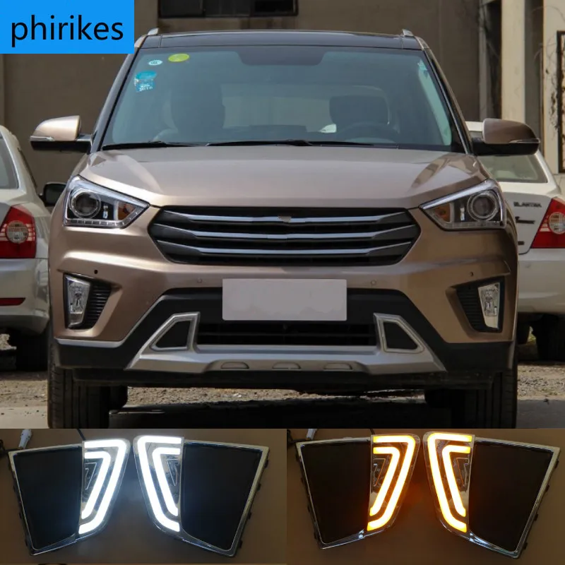 

1pair Car LED DRL Daytime Running Lights LED Day Lights for Car Special Hyundai IX25 2014 2015 2016 Replace Fog Lamp Cover Holes