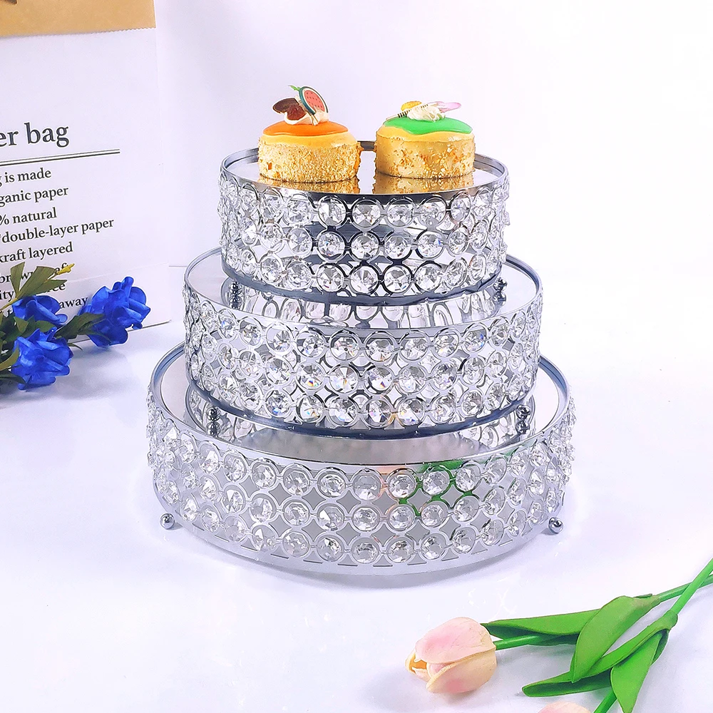 1pc Silver Mirror Crystal Metal Cake Stand Round Cupcake Wedding Birthday Party Dessert Pedestal Display Plate Home Decor