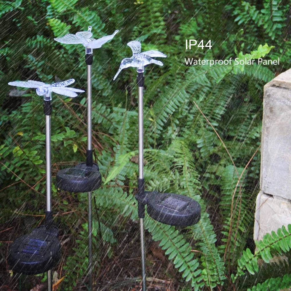 6PCS Solar Butterfly Dragonfly Hummingbird Garden Light Outdoor Solar Stake Light Color Changing Solar Landscape Lawn Yard Light