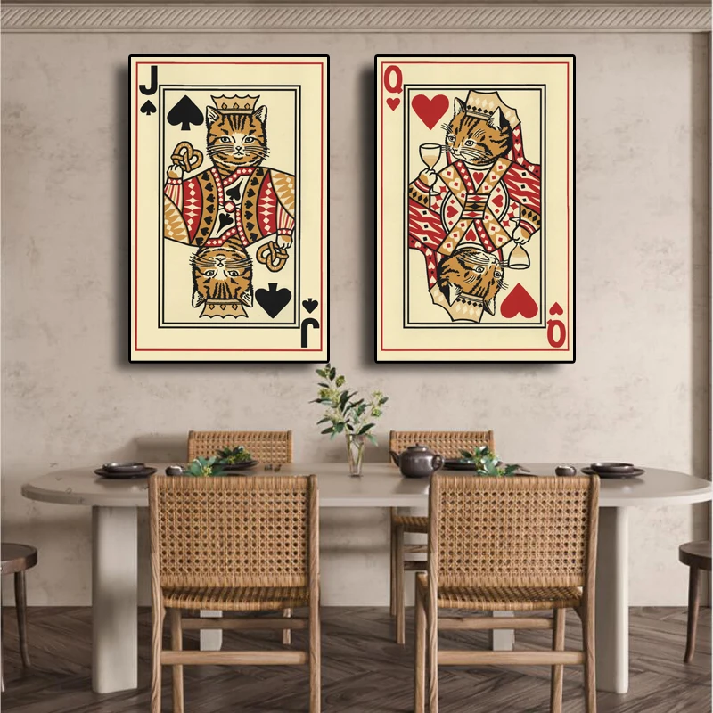 Nordic Cartoon Orange Katze Streit Poster Lustige Tiere Leinwand Malerei Wand Kunst Spielkarten Für Home Raum Dekoration