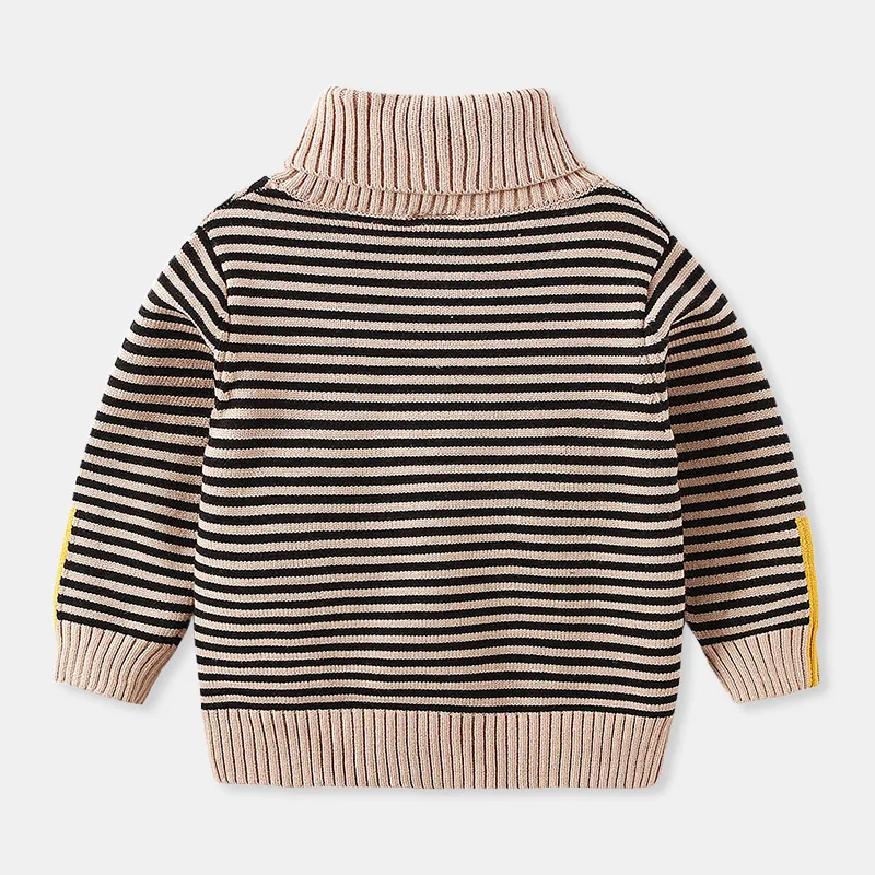 2024 Winter Warm 3 4 5 6 8 10 12 Years Teenage Thickening High Neck Knitted Turtleneck Color Striped Baby Kids Boys Sweater