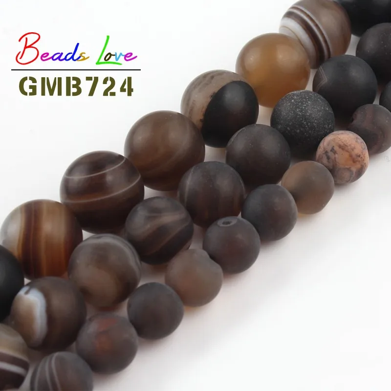 Natural Coffee Brown Dull Polish Matte Stripe Agates Stone Round Loose Beads for Jewelry Making Diy Bracelet 4 6 8 10 12mm 15''