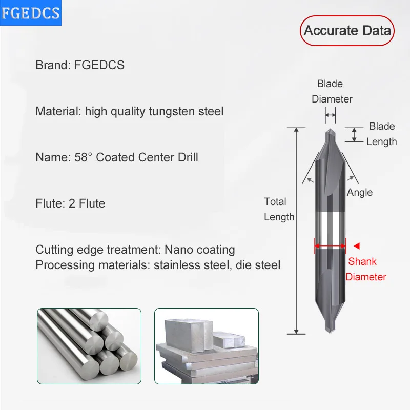 HRC58 °   Mittelbohrer aus Wolframstahl, 60-Grad-Hartmetall-Punktbohrer, 0,4 0,5, 1 2,0, 2,5 mm, 6 mm Doppelkopf-Metallbohrer, CNC-Werkzeuge