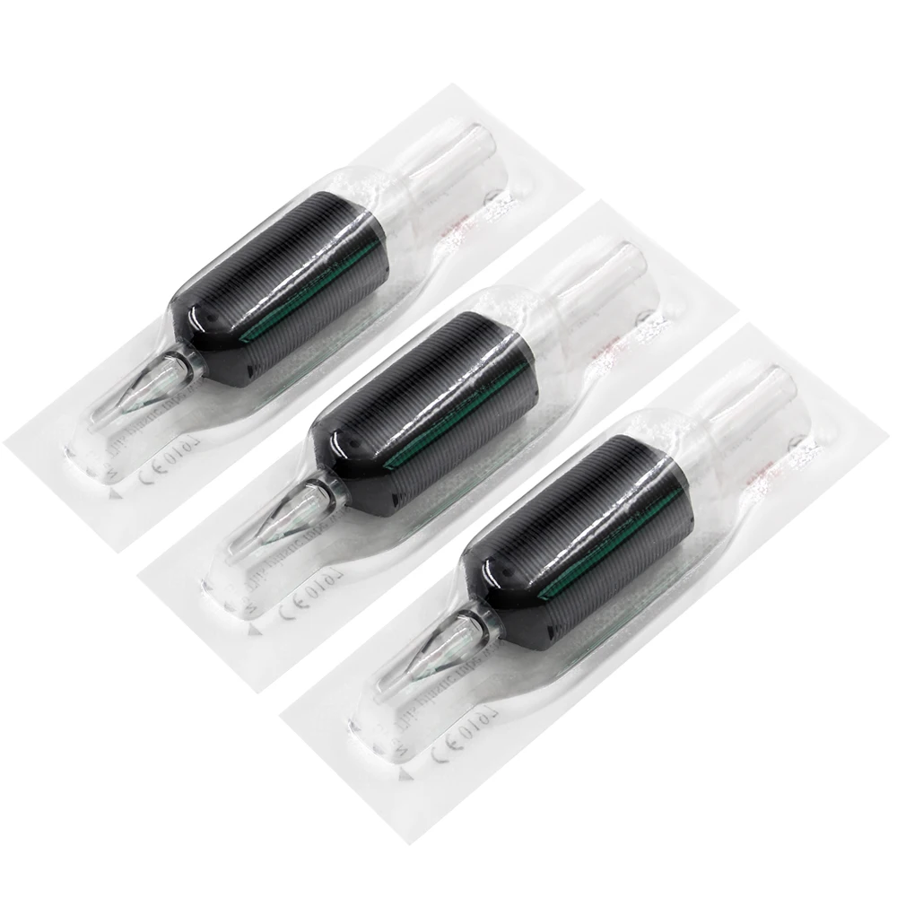 Empuñaduras de tatuaje desechables de silicona esterilizada, 15 piezas, 30mm, tamaño 3R, 5R, 7R, 9R, puntas largas transparentes, puntas redondas de tubo de tatuaje