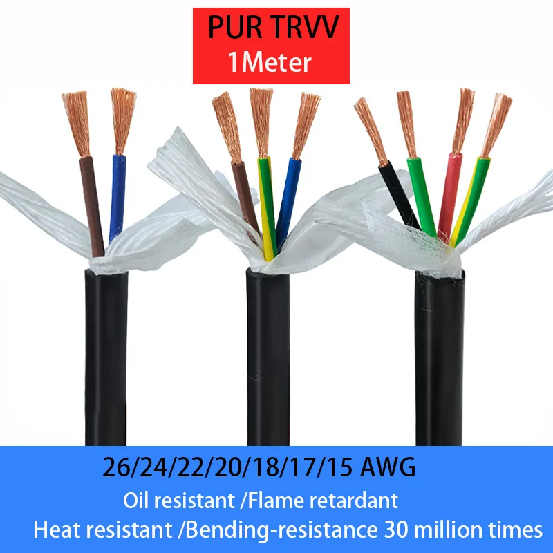 TRVV PUR Drag Chain Cable 2/3/4/5/6 Cores 26/24/22/20/18/17AWG High-flexible Cable Oil Resistance Heat-Resistant Towline Cable