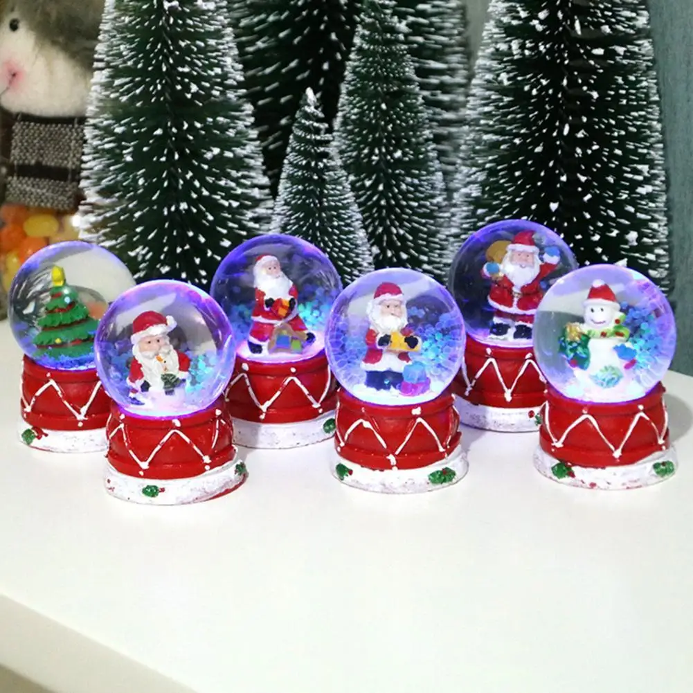 Decorative Snow Globe  with Colorful Lighting Mini Crystal Ball  3D Cartoon Christmas Ornaments