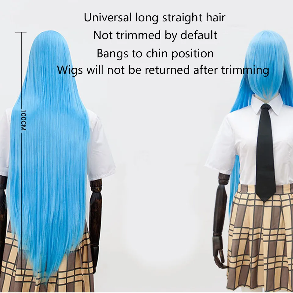 AOSI 100 cm lange gerade Cosplay-Haar-Synthetik-Perücke, Schwarz, Weiß, Rot, Rosa, Braun, Gold, Blau, Damen, hitzebeständig, Anime-Perücken – Detail 3
