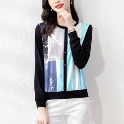 Fashion Casual Women patchwork shirts elegant Ladies knitted Tshirt Basic bottoming shirts o-neck Long Sleeve Tops