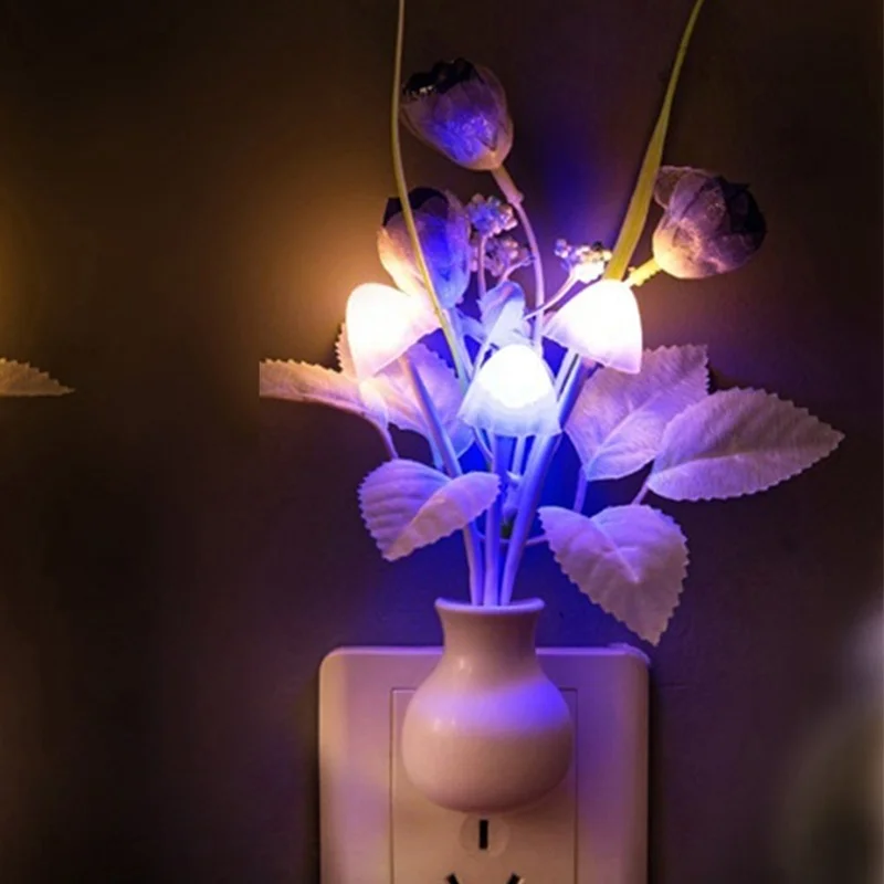 Lovely Colorful LED Lilac Night Light Lamp Mushroom Romantic tulip Night Lighting For Home Art Decor Illumination US/EU Plug