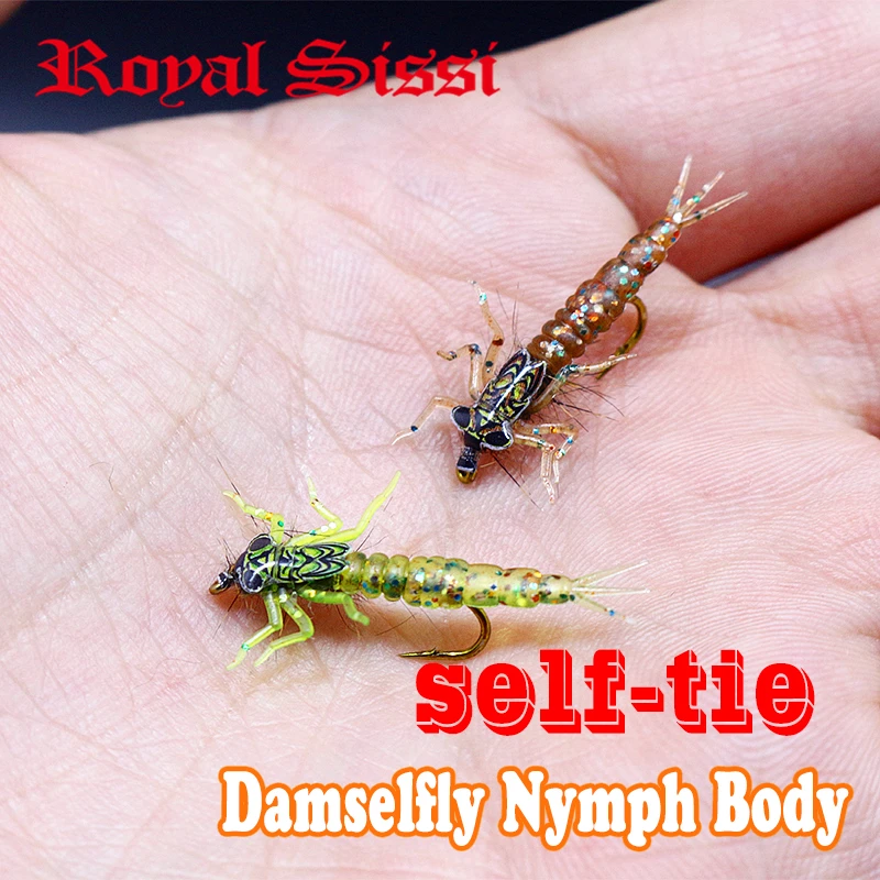 Royal Sissi 20pcs 2colors assorted damselfly nymph rubber body&legs pack synthetic fly tying materials matched 12# nymph hooks