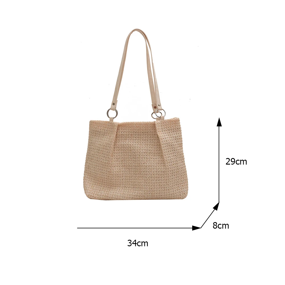 Bolsos de hombro de gran capacidad para mujer, bolsos de compras, tejido de paja, sólido, Simple, informal, playa, vacaciones, Verano