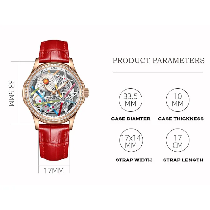 HANBORO Women Watch Ladies Luxury Watches Waterproof Fashion Quartz Wristwatch Sapphire Hollow Out Flower Dial Leather Strap