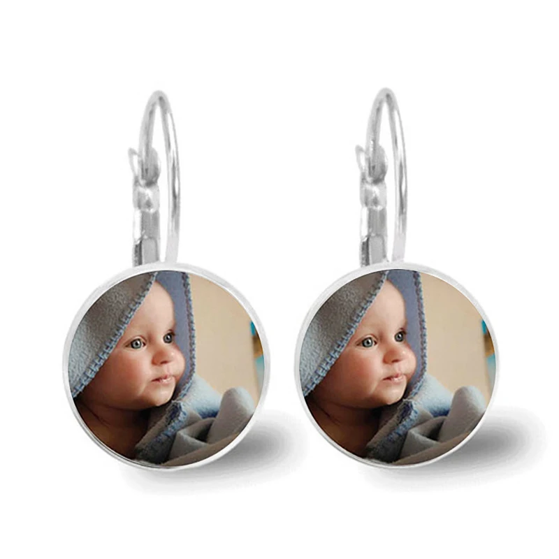 Personalized Custom Earrings Photo Mum Dad Baby Children Grandpa Parents Customized Designed Photo Gift For Family Anniversary