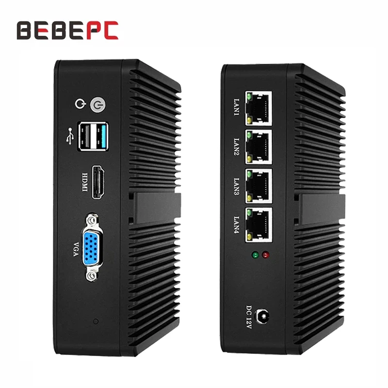 Lüfterloser Mini-PC-Server-Firewall Intel Celeron J1900 J4125 4LAN Gigabit Ethernet Mini Computador Windows 10 PfSense Linux Router