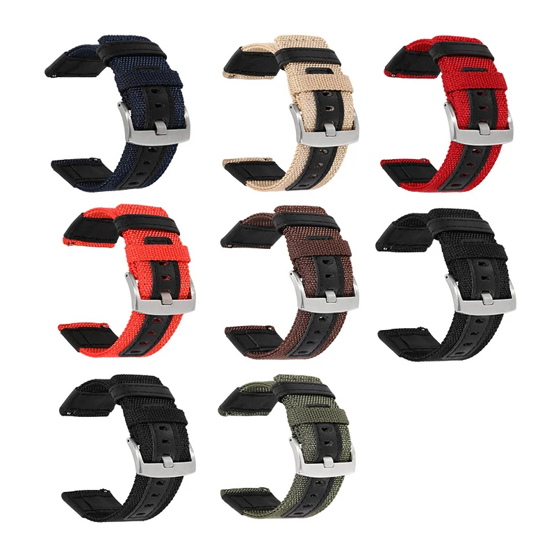 Watchbands 18mm 24mm 22mm 20mm watch strap Nylon leather extension strap For Samsung S3/Huami Canvas strap