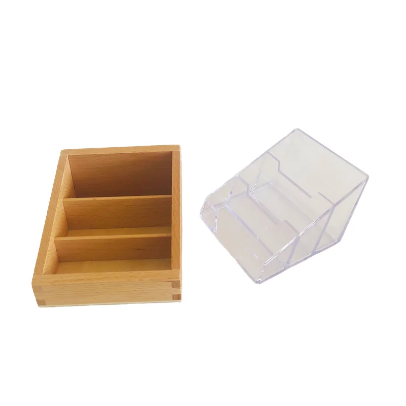 Montessori-soporte para tarjetas de 3 partes, bandeja pequeña de madera, soporte para papeles, folletos, materiales de lenguaje, equipo educativo preescolar